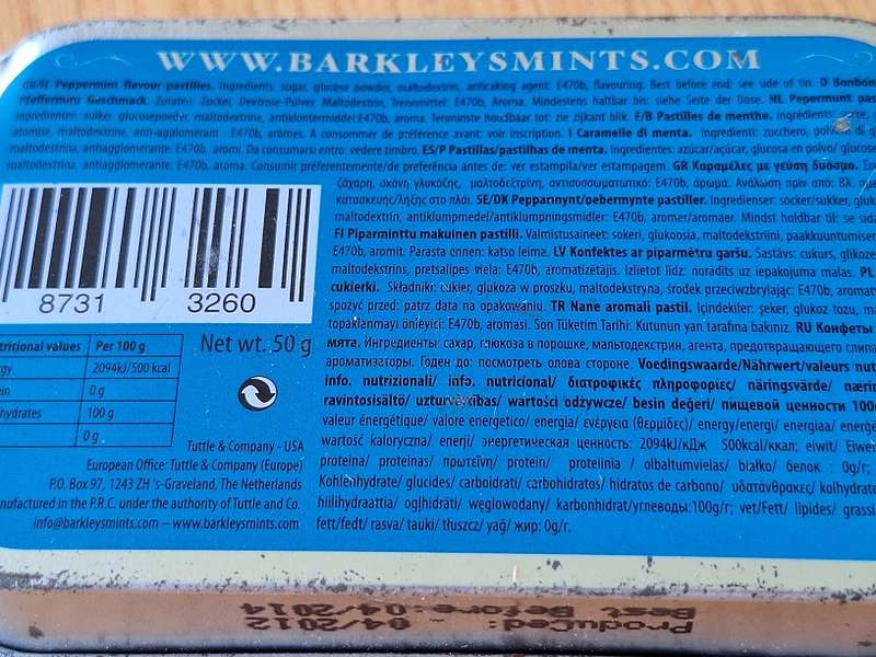 Barkleys peppermint tin