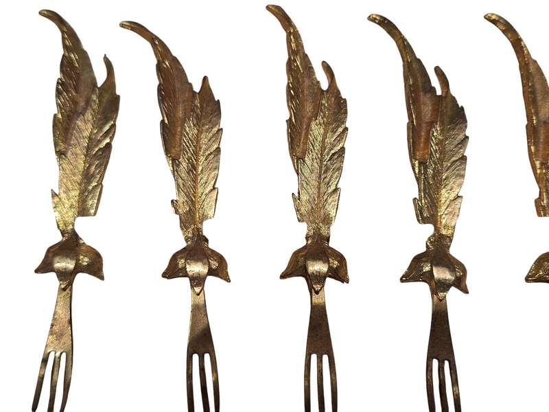 6 x Boxed vintage 24kt gold plated cocktail forks, Janis collection by Tancraft