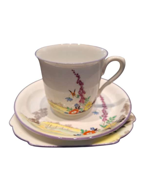 Rare 1920s Shelley Art Deco Foxgloves pattern trio