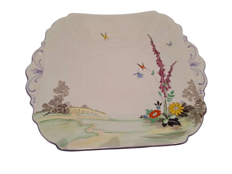 Rare 1920s Shelley Art Deco Foxgloves pattern cake serving plate
