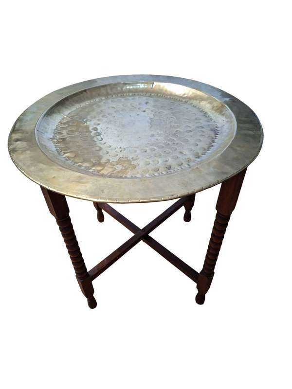 Antique brass top folding table 57cm high