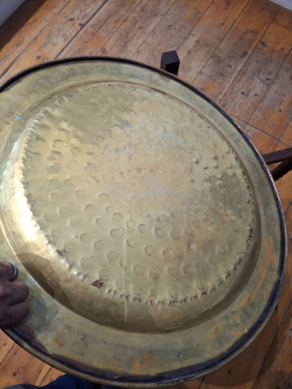 Antique brass top folding table 57cm high