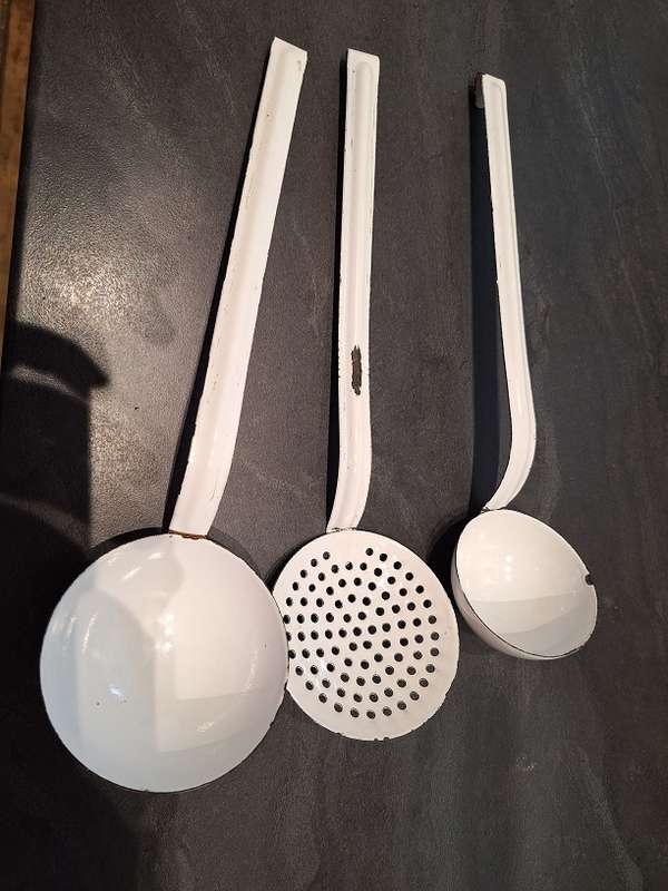 3 x Vintage enamel ladles