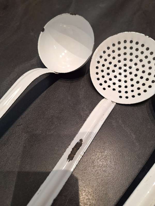 3 x Vintage enamel ladles