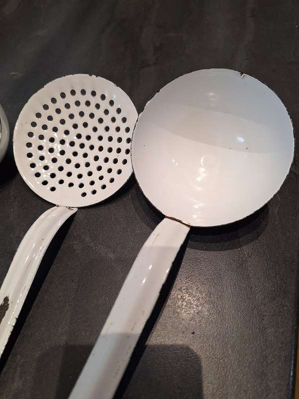 3 x Vintage enamel ladles