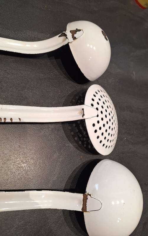 3 x Vintage enamel ladles
