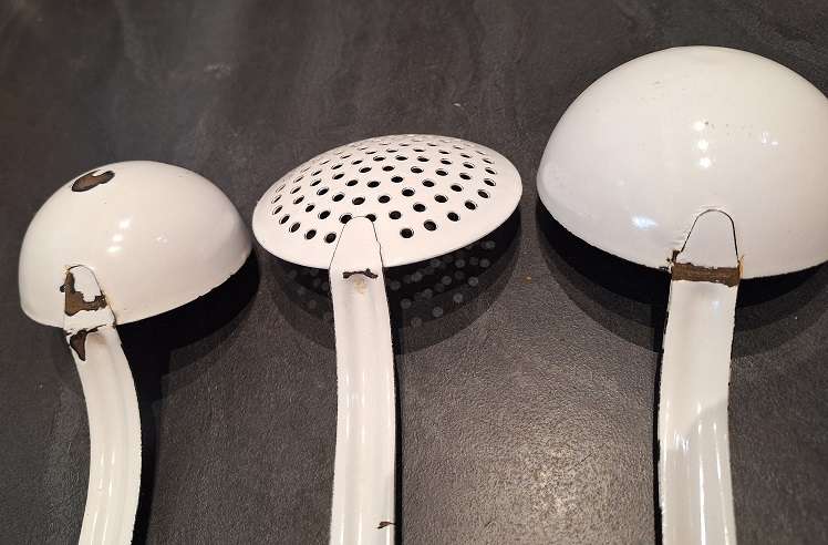 3 x Vintage enamel ladles