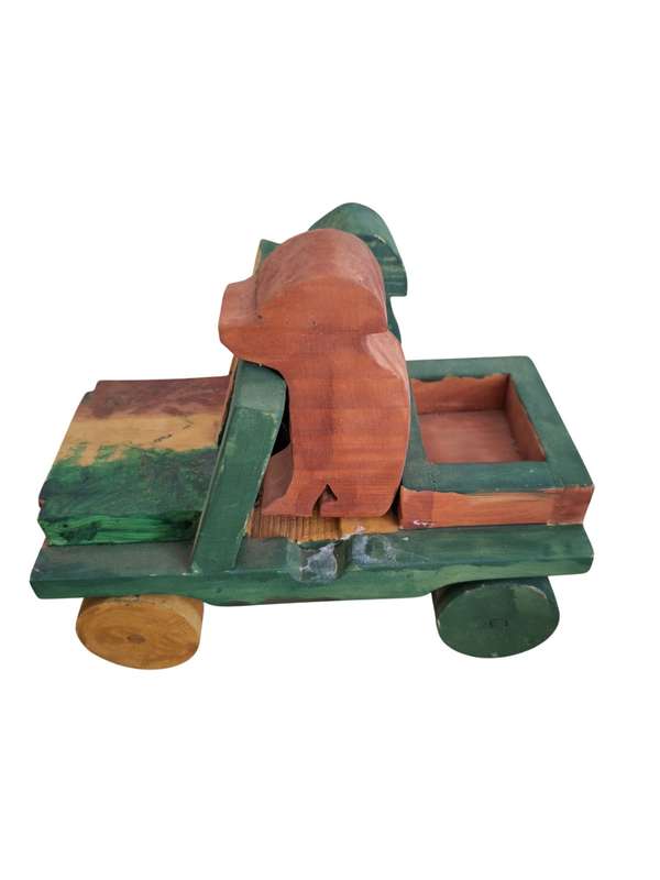Vintage handmade wooden truck with dogs