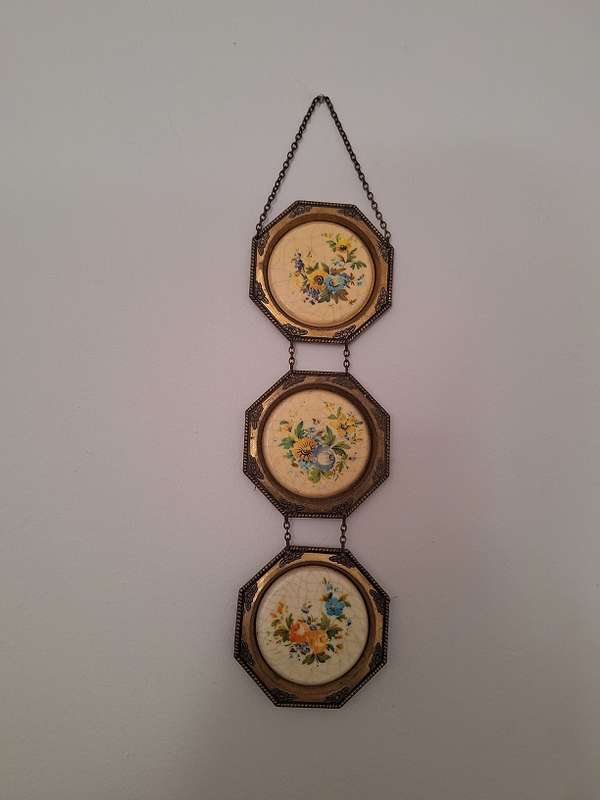 Vintage wall hanging, tiles brass from Italy