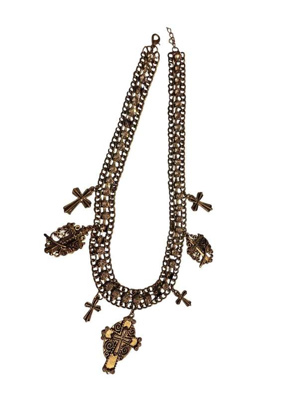 Vintage diamante and cross necklace