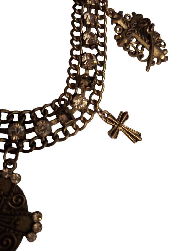 Vintage diamante and cross necklace