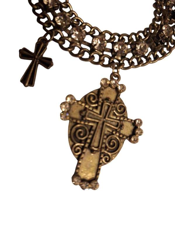 Vintage diamante and cross necklace