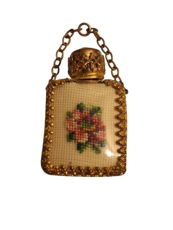 Antique petite point miniature perfume bottle