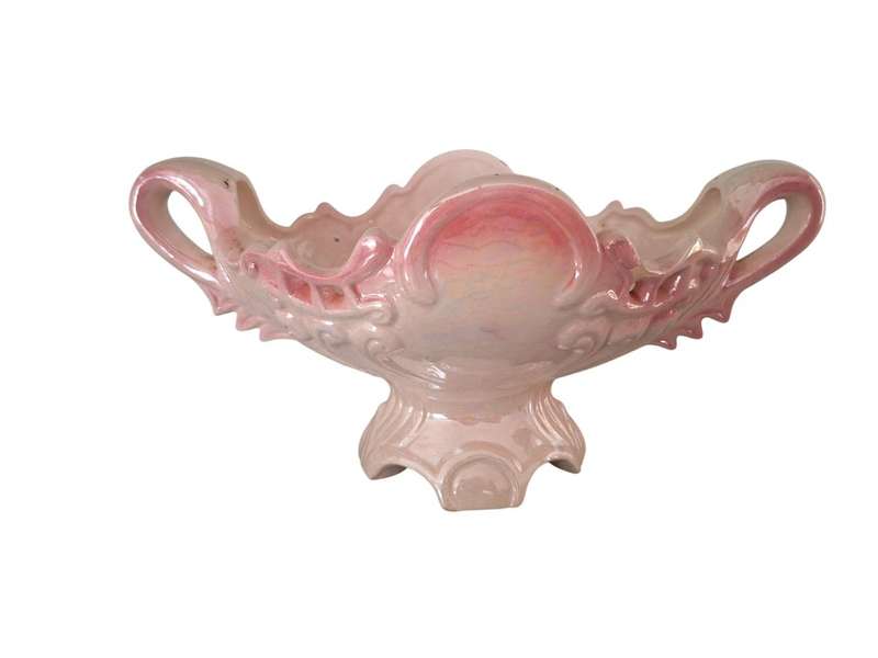 Vintage 1960s Double handled vase, luster glaze with applied flowers, from Taiwan