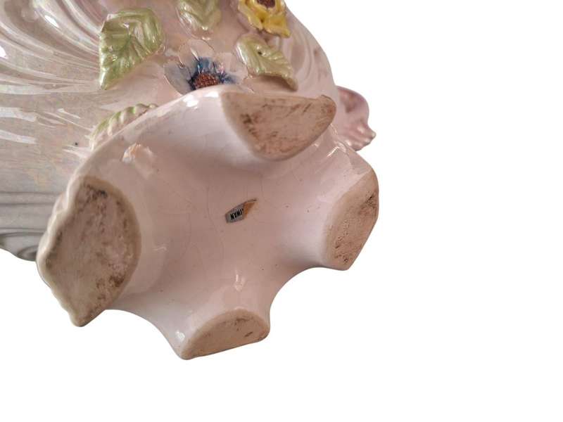 Vintage 1960s Double handled vase, luster glaze with applied flowers, from Taiwan