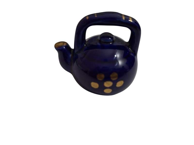 Vintage miniature teapot, Blue with gold accents