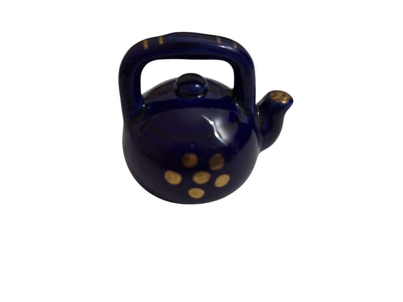 Vintage miniature teapot, Blue with gold accents