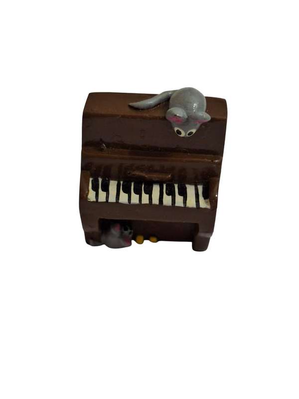 Vintage miniature piano with mice, printer tray size