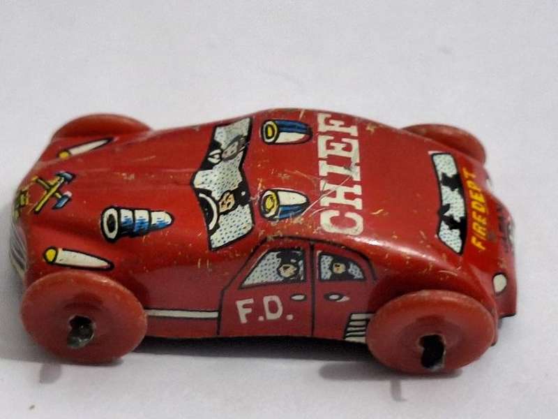 Vintage Miniature Tin Fire department chiefs car circa 1940 - 1950