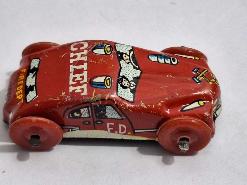 Vintage Miniature Tin Fire department chiefs car circa 1940 - 1950