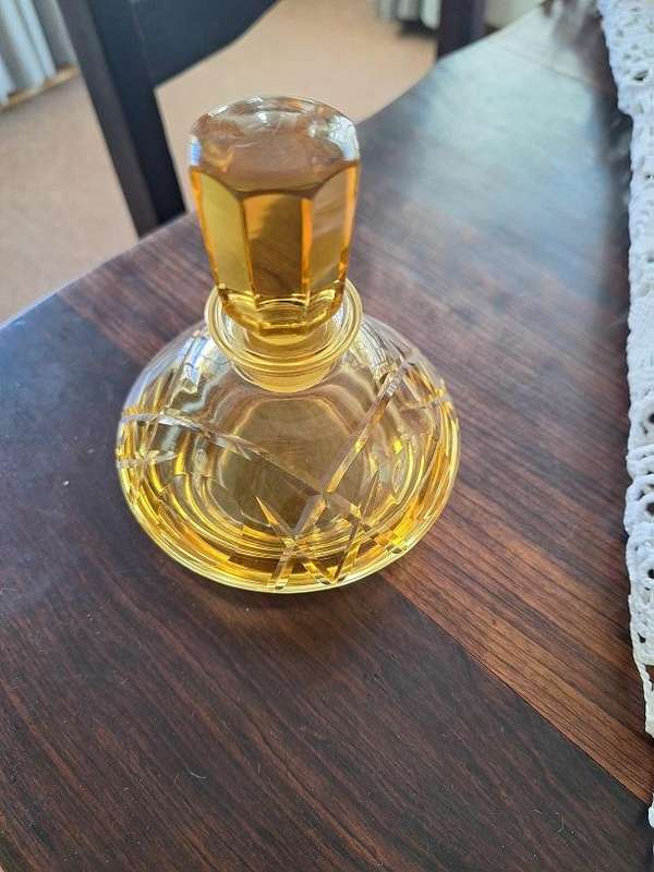 Vintage Amber cut glass large perfume bottle