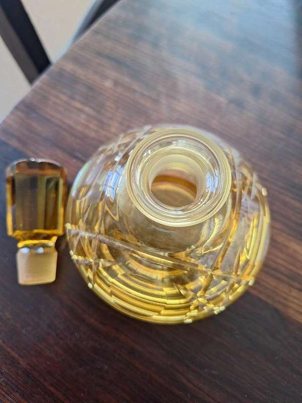 Vintage Amber cut glass large perfume bottle