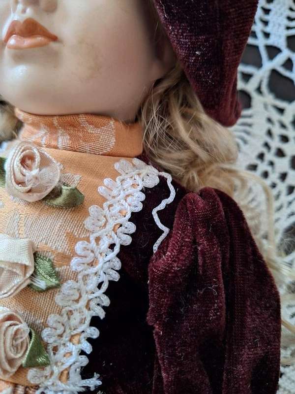 Vintage Porcelain doll 41cm high with stand