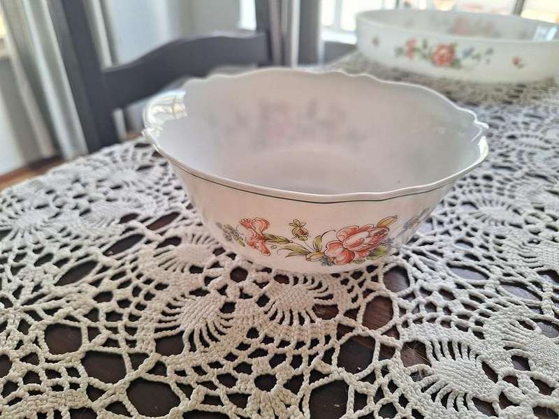 Vintage small milk glass salad bowl with scalloped edge