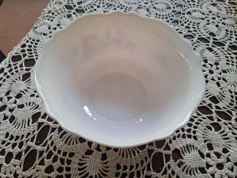 Vintage small milk glass salad bowl with scalloped edge