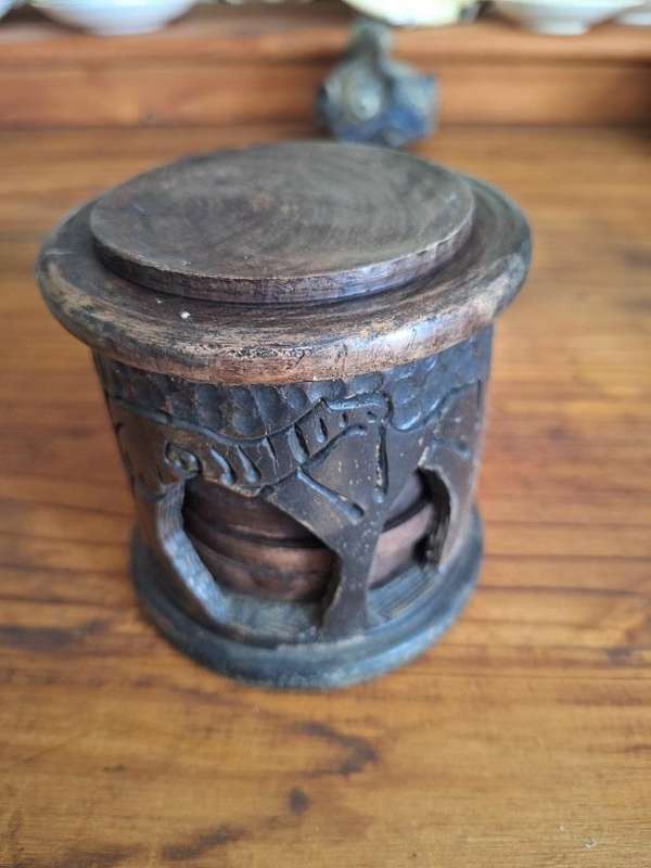 Lovely wooden coasters in wooden holder