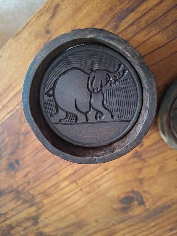 Lovely wooden coasters in wooden holder