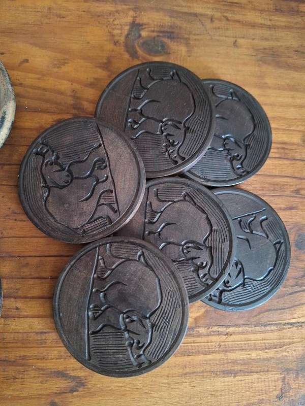 Lovely wooden coasters in wooden holder