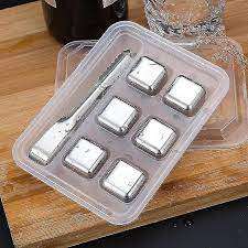 6 Pieces Stainless Steel Reusable Ice Cubes for Drinks - Silver