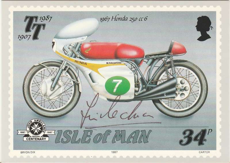 Isle of Man PHQ Card TT Races signed front and Back by 6 times World Champion Jim Redman as scans