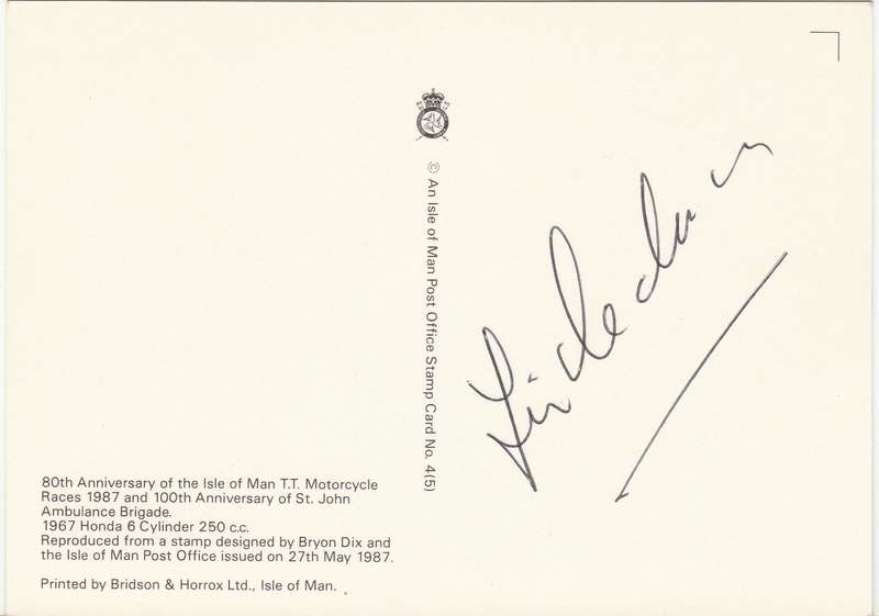 Isle of Man PHQ Card TT Races signed front and Back by 6 times World Champion Jim Redman as scans