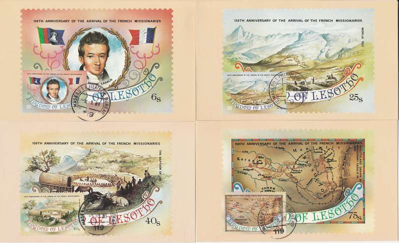 Lesotho combo." Anniversary of the arrival of French Missionaries" FDC +Maxicards  FDI as scans