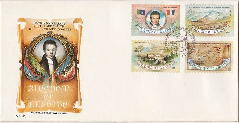 Lesotho combo." Anniversary of the arrival of French Missionaries" FDC +Maxicards  FDI as scans