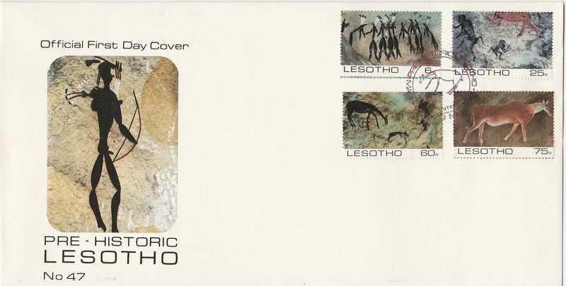 Lesotho combo." Rock Paintings"  Stamps FDC + Min Sheet FDC + 4 maxi cards FDI as scans