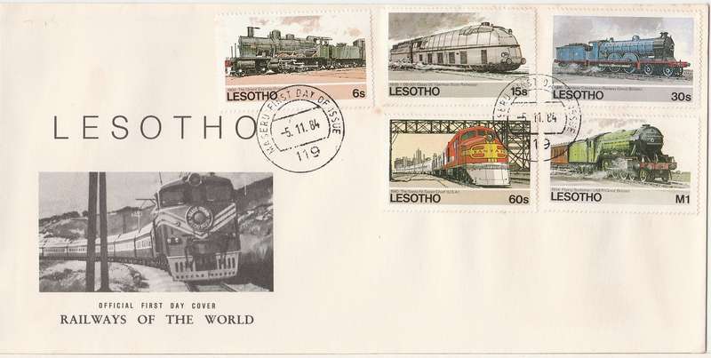 Lesotho 1984 FDC Railways of the World as scan