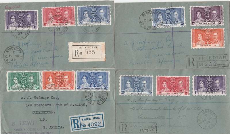 Commonwealth 1937 coronation 12 registered covers (Not First Day)