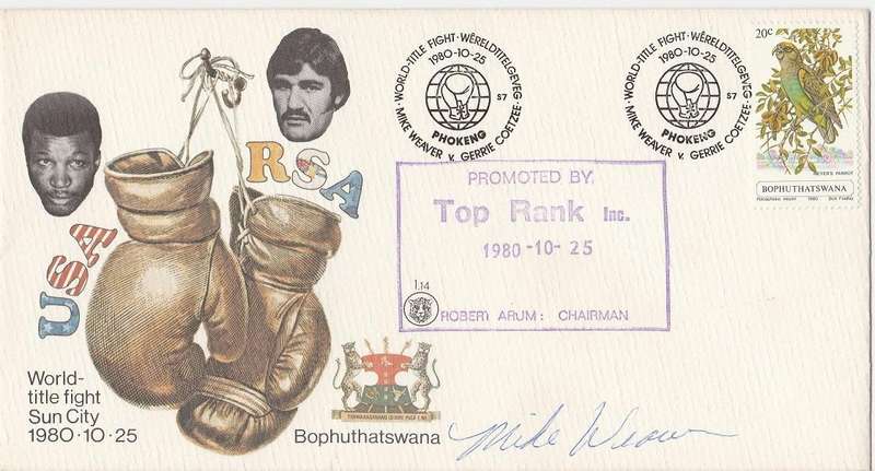 Bophuthatswana  Boxing Cover Signed by Mike Weaver + Top Rank Cachet as scan