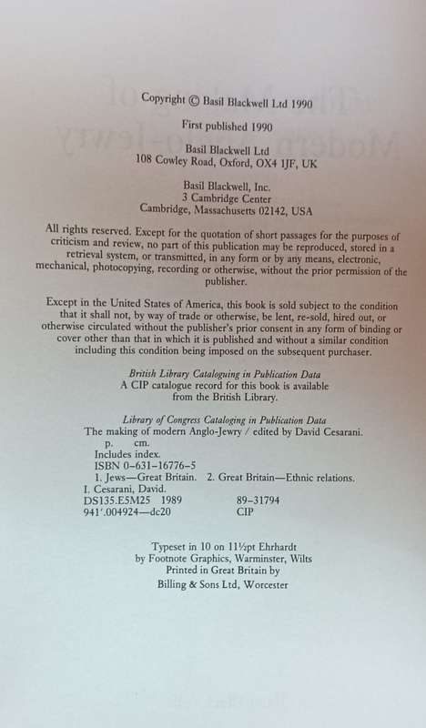 The Making of Modern Anglo-Jewry - David Cesarani - Hardcover -222 pages