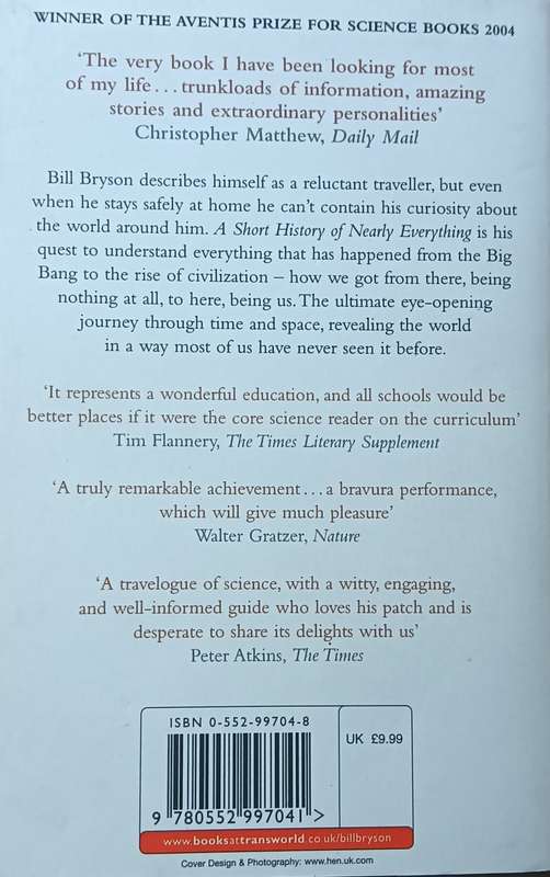 A Short History of Nearly Everything - Bill Bryson - Softcover - 687 pages