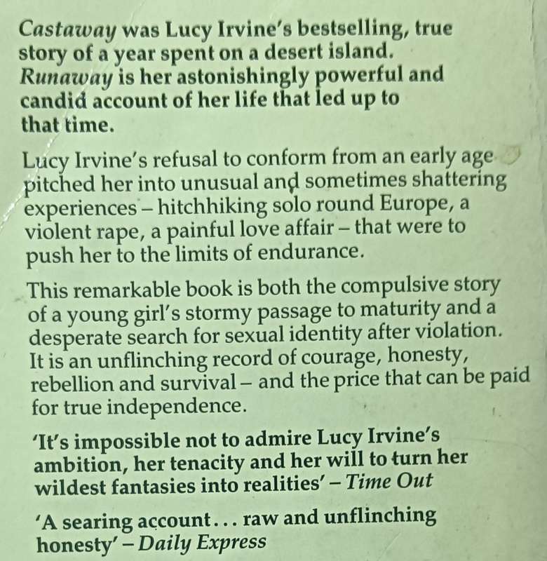 Runaway - The Unforgettable Experiences that Made her a Castaway - Lucy Irvine - Softcover - 346 Pgs