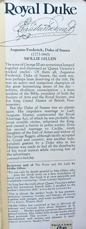 Royal Duke - Augustus Frederick, Duke of Sussex 1773-1843 - Mollie Gillen - Hardcover - 268 pages