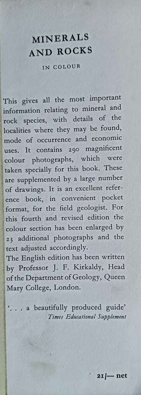 Minerals and Rocks in Colour - J.F Kirkaldry - Hardcover - 184 pages