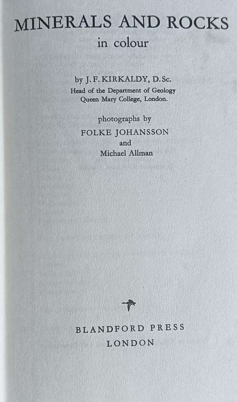 Minerals and Rocks in Colour - J.F Kirkaldry - Hardcover - 184 pages