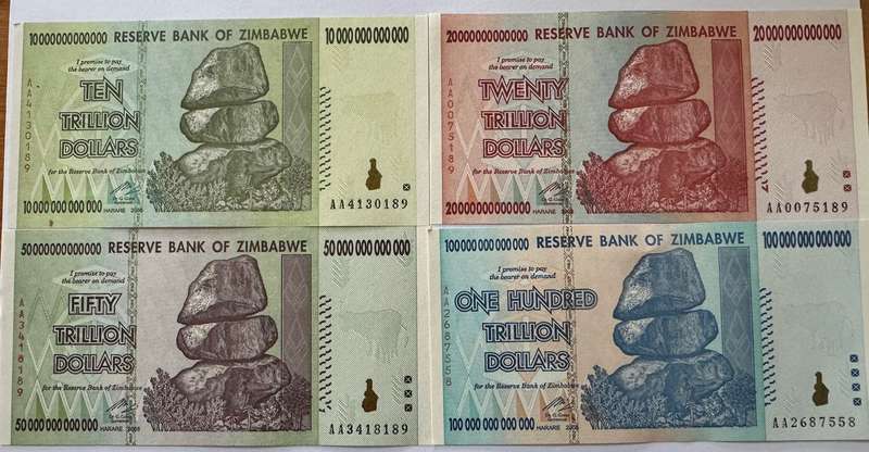 Trillion Dollar note set of Zimbabwe 2008