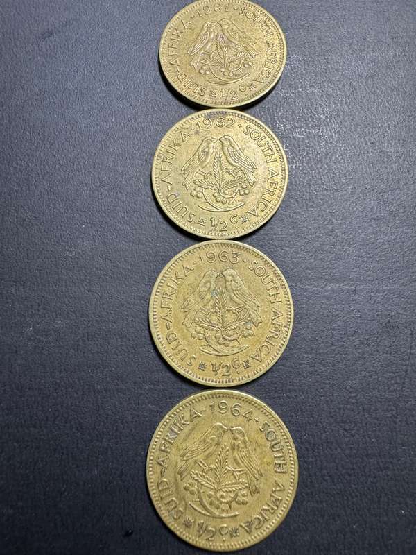 1/2 cent coins x 4 1961 1962 1963 1964