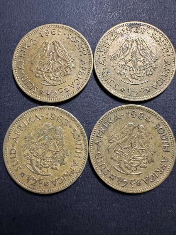 1/2 cent coins x 4 1961 1962 1963 1964